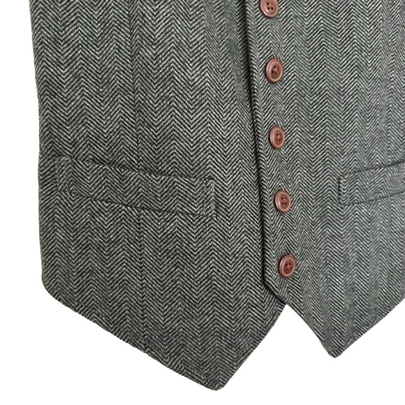 TOMMY HILFIGER HERRINGBONE NOTCHED WOOL BLEND VEST SIZE SMALL - Picture 5 of 16